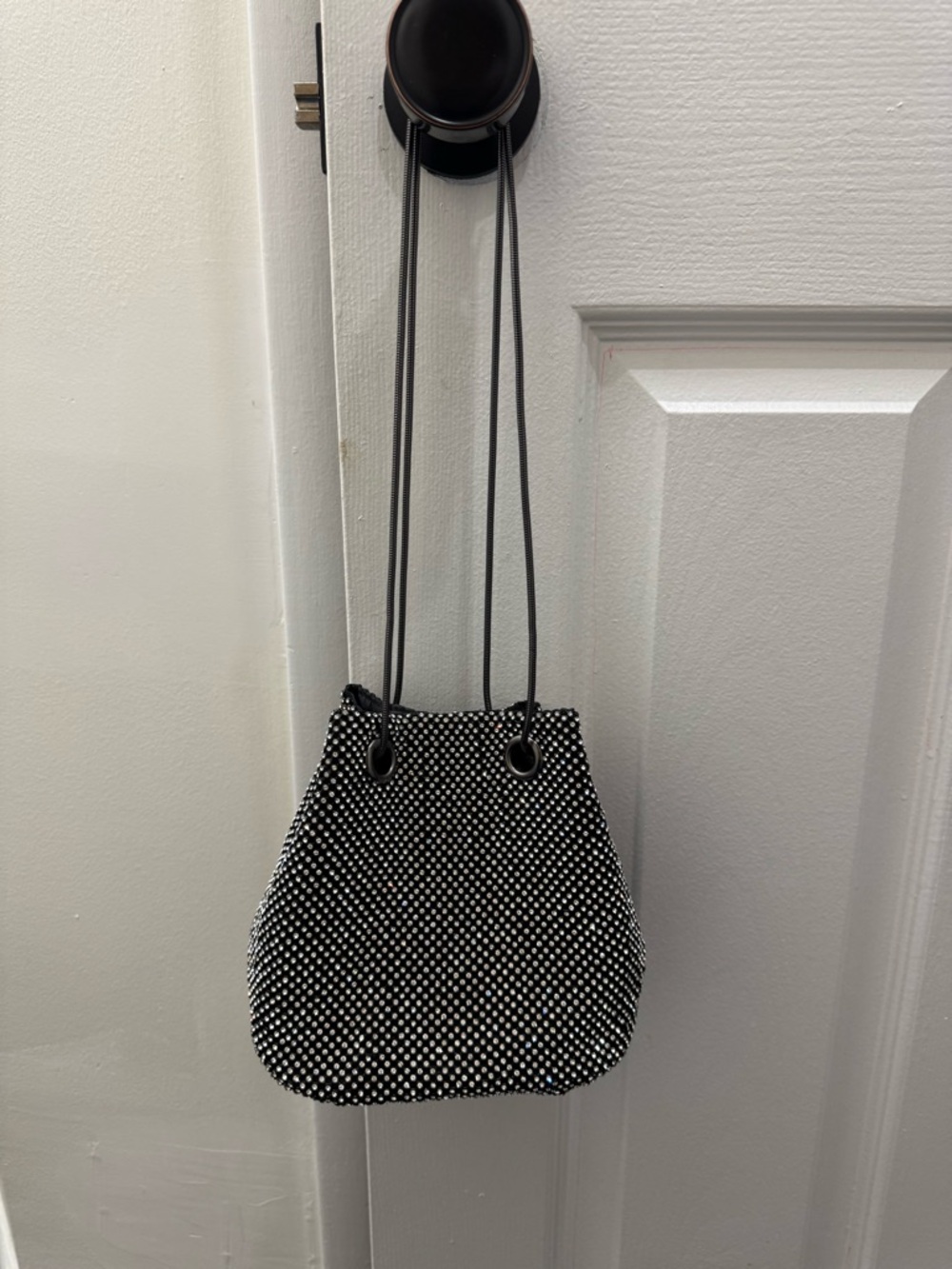 Black Rhinestone Drawstring Bucket Bag - Picture 2 of 4